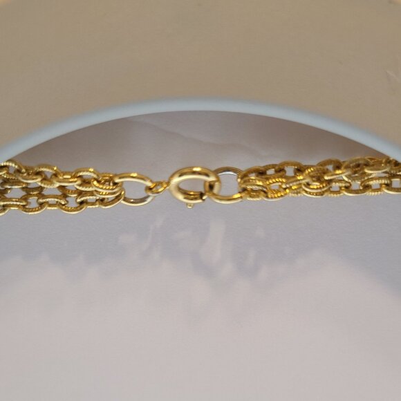 Vintage Gold-Tone Layered Chain Necklace with Faux Pearl & Tassel Drops - Picture 5 of 6